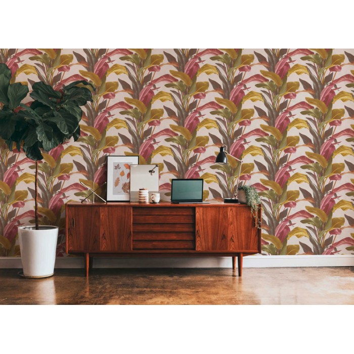 Papeldecor|Tapete mit buntem Blumenmuster und großen Kalla-Blättern|Tapeten