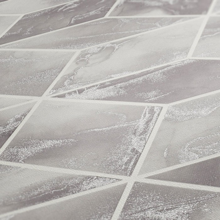 Papeldecor|Tapete geometrische Mosaik aus grauem Marmor mit metallischen Details|Marmorimitat