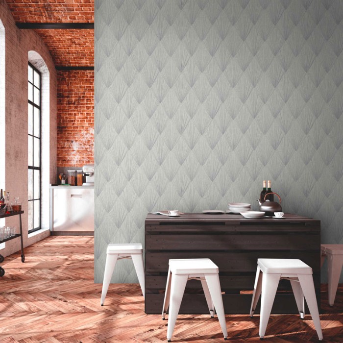 Papeldecor|Moderne Tapete Art Deco-Formen in Weiß und Metallic-Grau|Tapeten