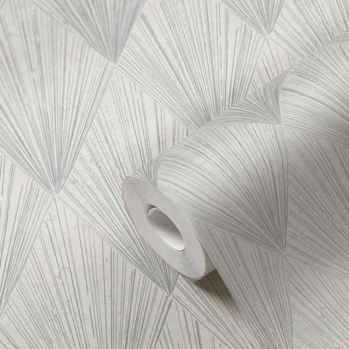 Papeldecor|Papel Pintado moderno formas Art Deco blanco y gris metalizado|Papel Pintado