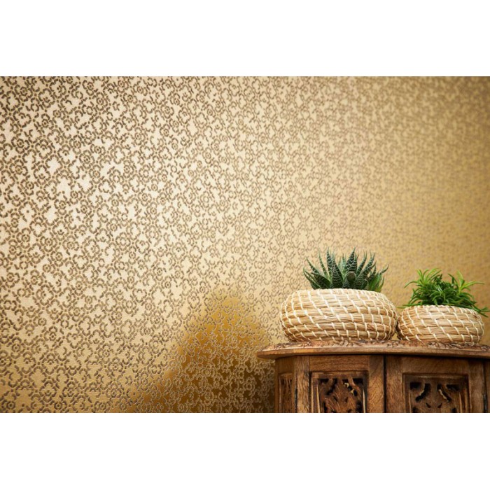 Papeldecor|Papier Peint brocart arabesque couleur camel métallisé|Papier Peint