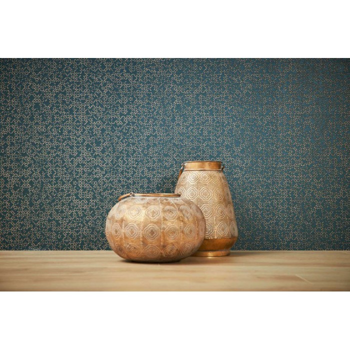 Papeldecor|Tapete Arabeskenmuster in metallischem Blau|Tapeten