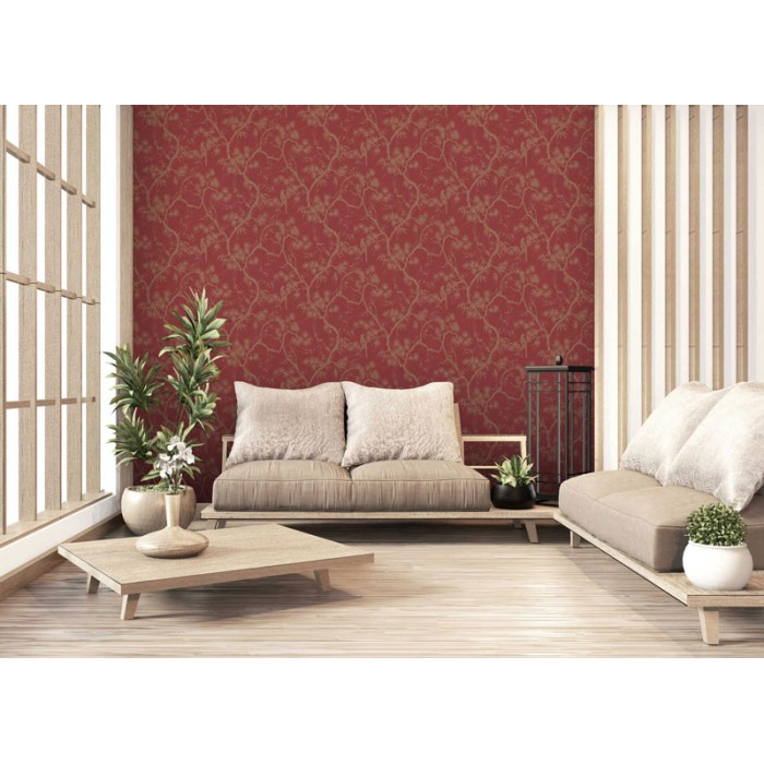 Papeldecor|Papier Peint style oriental bonsaï japonais rouge et métallisé|Papier Peint