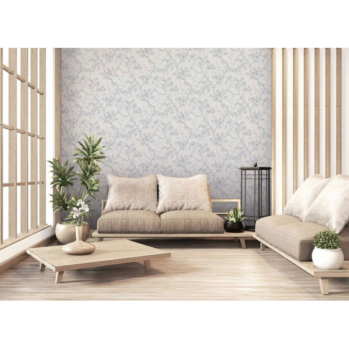 Papel Pintado bonsáis japoneses blanco y gris metalizado -  221-1633