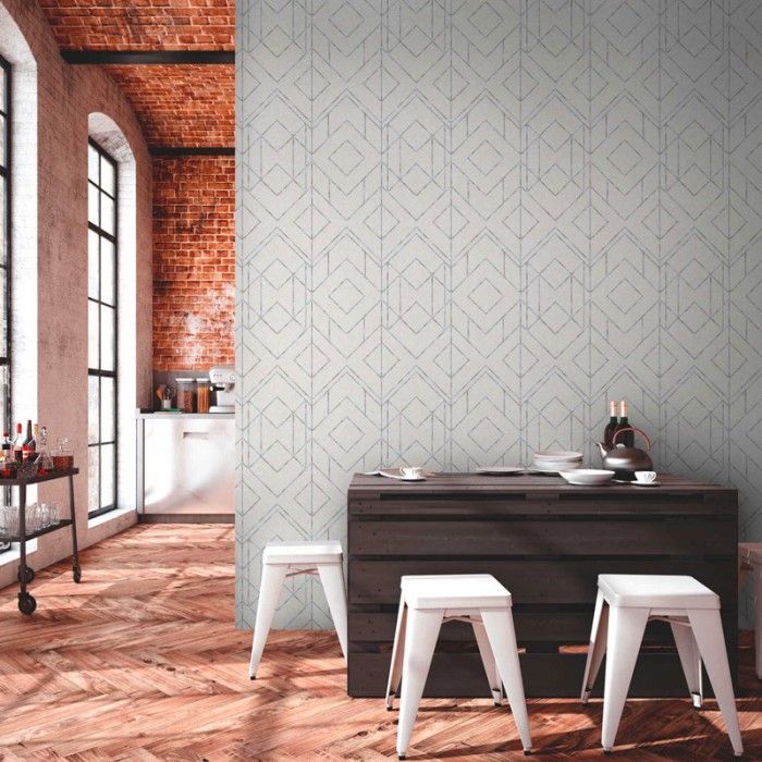Papel Pintado geométrico blanco gris metalizado -  221-1637