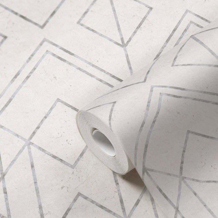 Papel Pintado geométrico blanco gris metalizado -  221-1637