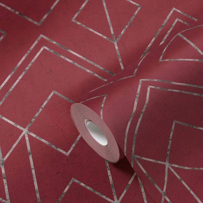 Papel Pintado rojo formas geométricas metalizadas -  221-1638