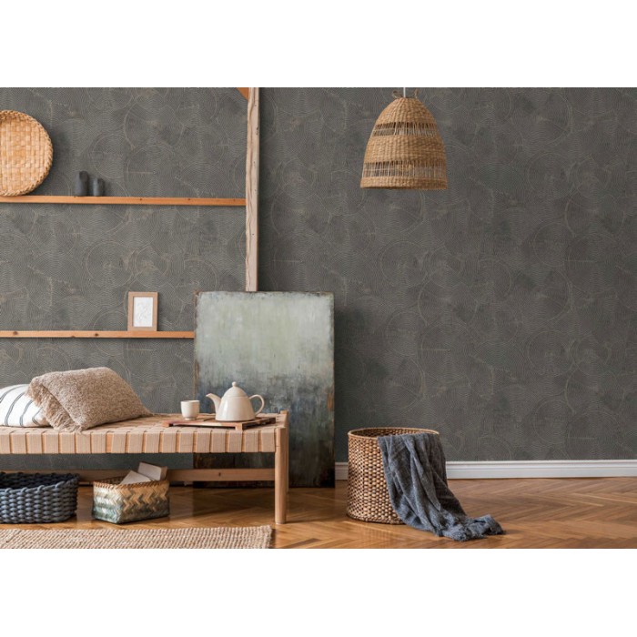 Papel Pintado círculos rayados étnico oscuro -  221-1642