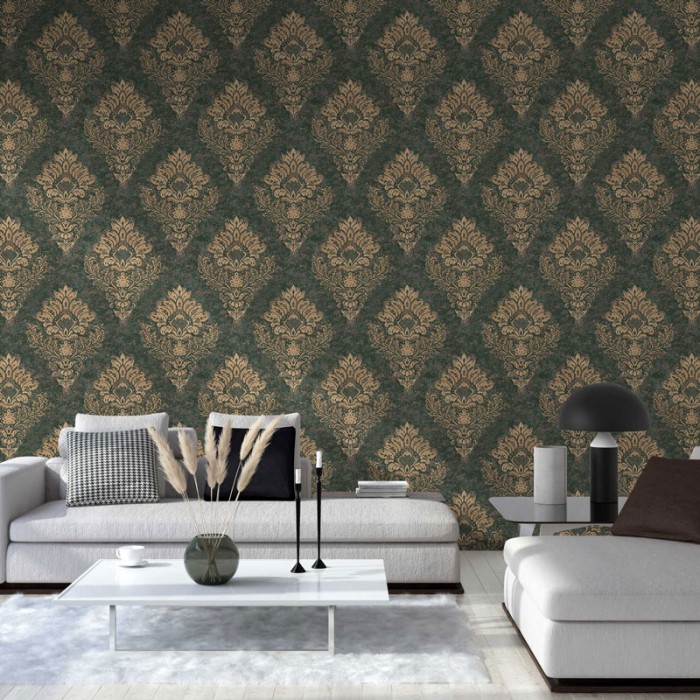 Papeldecor|Wallpaper textured green damask|Wallpaper