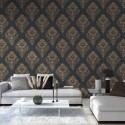 Papeldecor|Tapete blaues Damast gewaschen|Tapeten