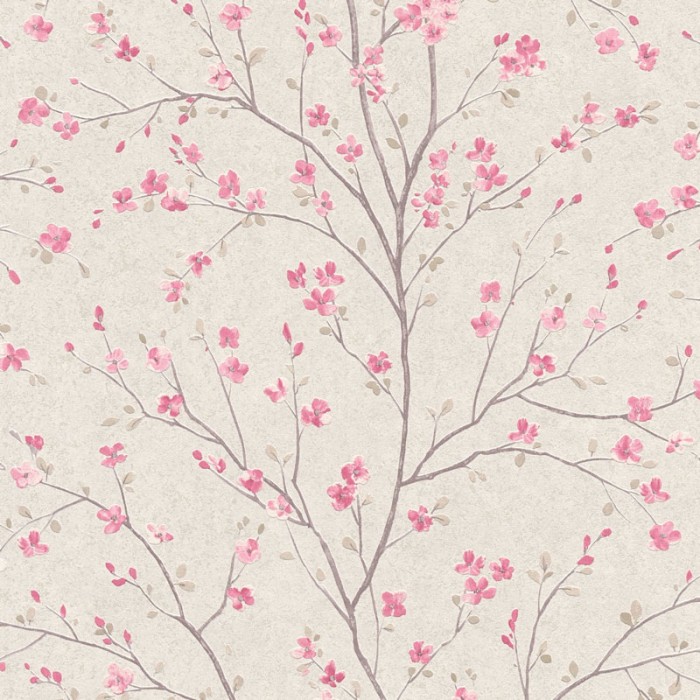 Papeldecor|Papel Pintado cerezo gris claro rosa|Papel Pintado