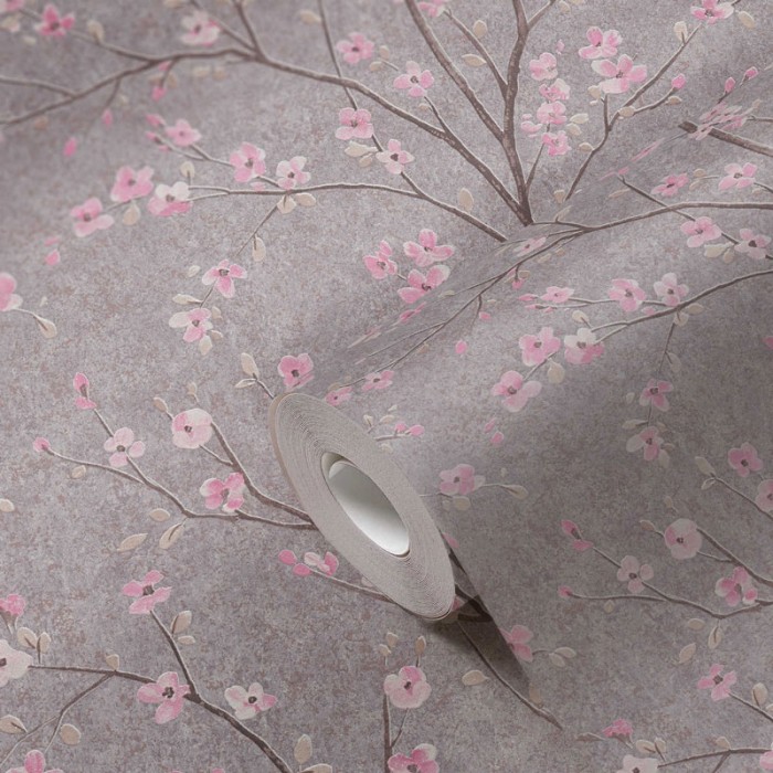 Papeldecor|Papier Peint japonais branches de cerisier gris rose|Papier Peint