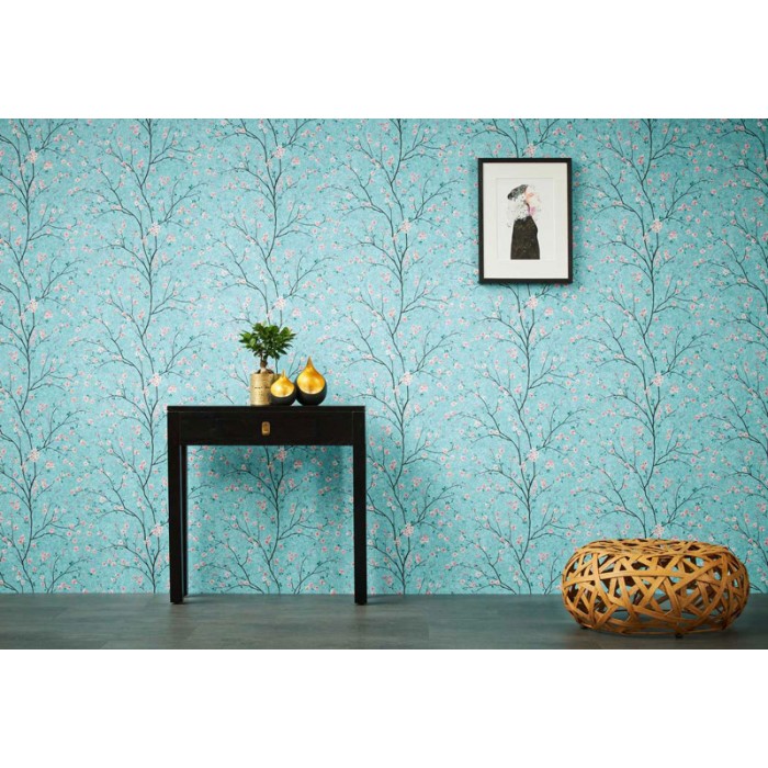 Papeldecor|Blue cherry floral Wallpaper|Wallpaper
