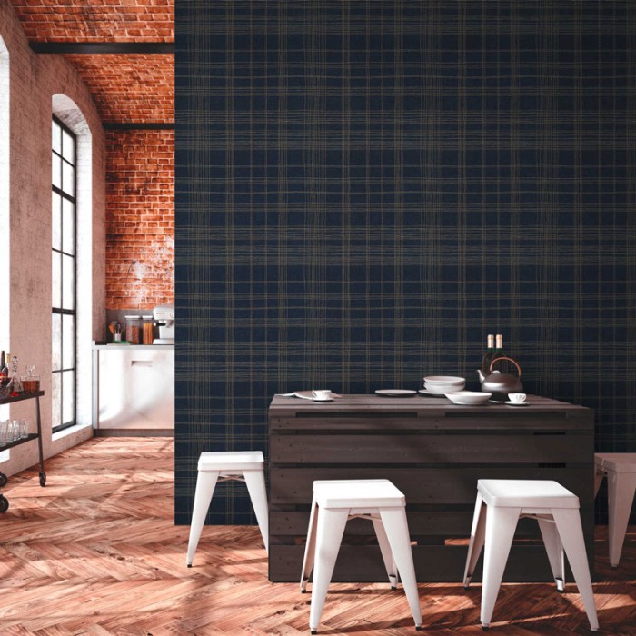Papeldecor|Wallpaper English metallic blue checkered|Wallpaper