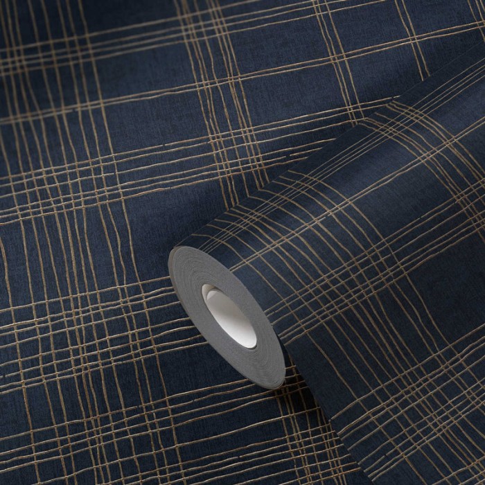 Papeldecor|Tapete englische metallische blaue Karos|Tapeten