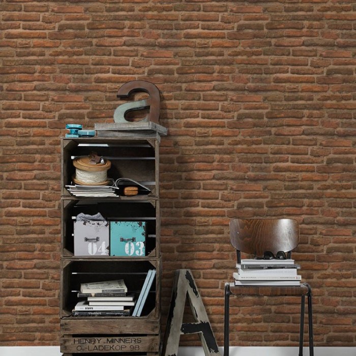 Papeldecor|Papier Peint brique marron en relief|Imitation Brique