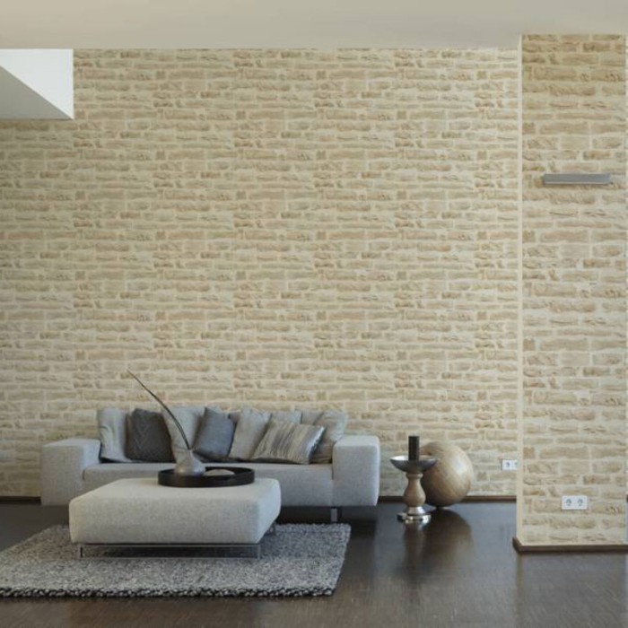 Papeldecor|Papel pintado muro de piedras beige para salón|Imitacion Piedra