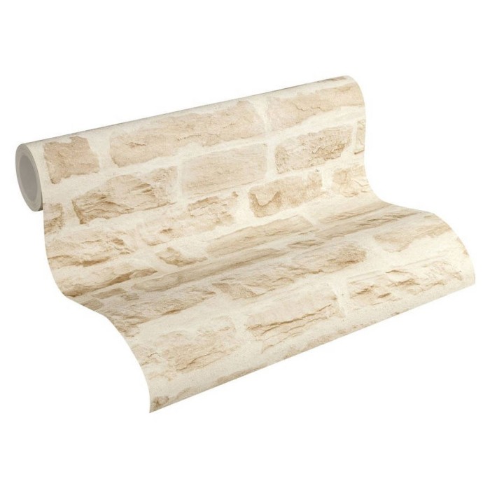 Papeldecor|Papel pintado muro de piedras beige para salón|Imitacion Piedra