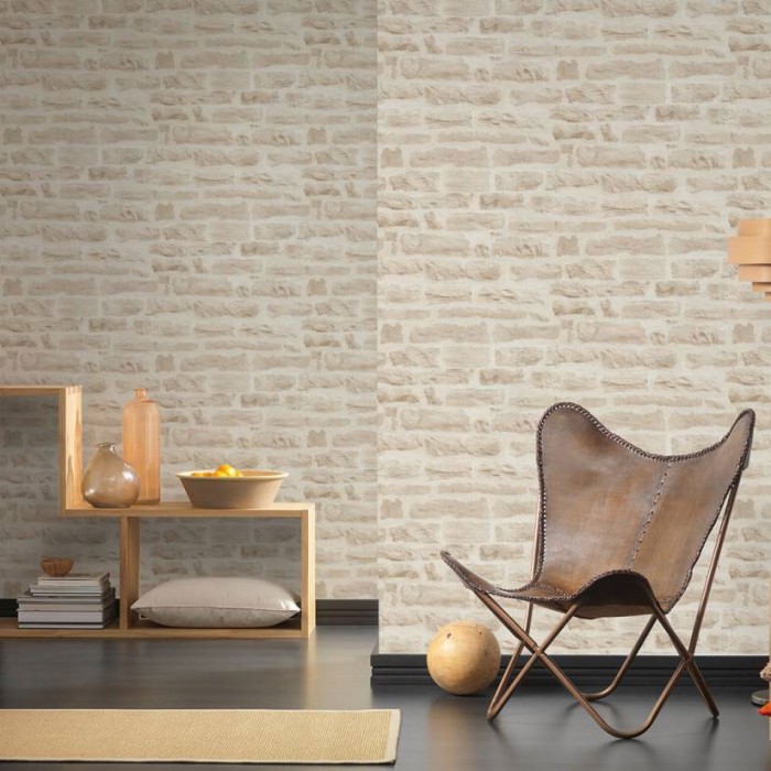 Papeldecor|Tapete Nachahmung von Mauersteinen, beige|Steinimitat