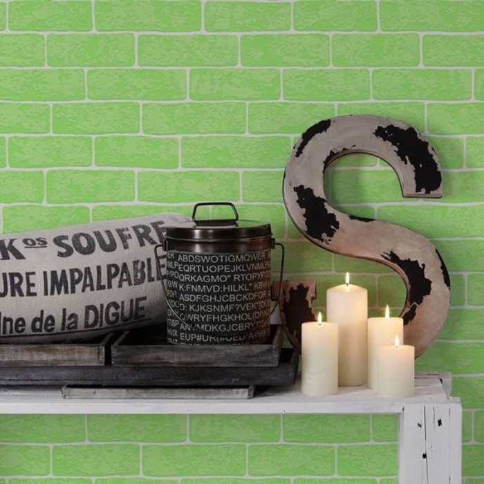 Papeldecor|Tapete Limettengrüne Ziegel|Ziegelimitat