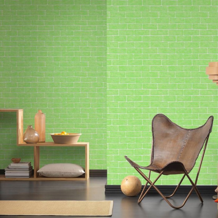 Papeldecor|Papel pintado ladrillo verde lima|Imitacion Ladrillo