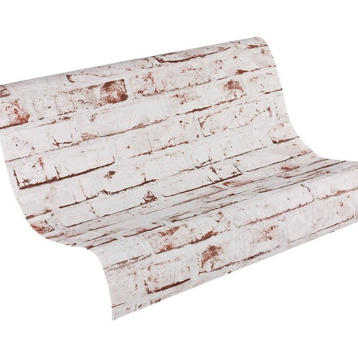 Papel pintado ladrillo blanco y rojo enlucido -  217-000228