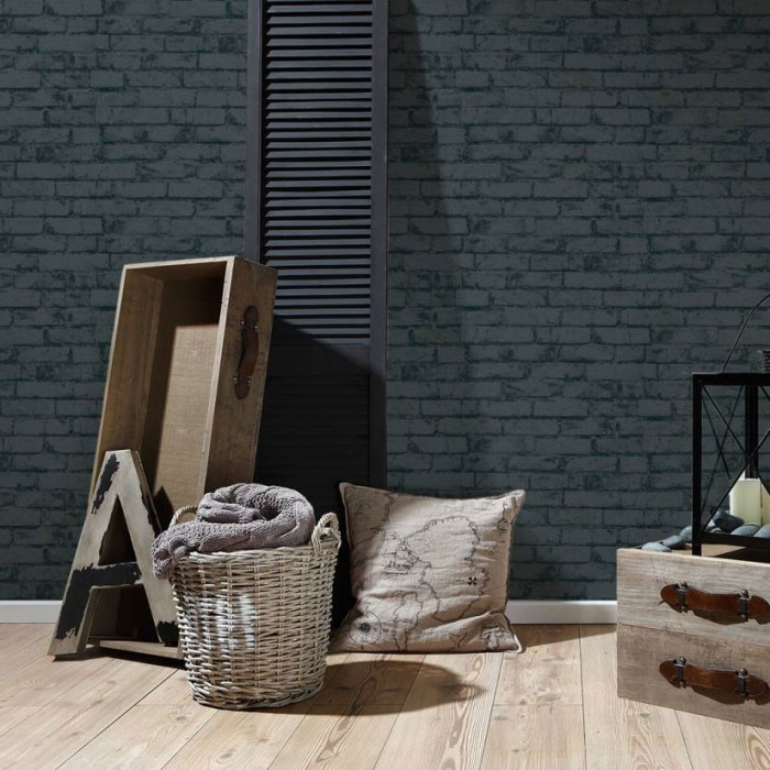 Papeldecor|Papier Peint brique noire en relief|Imitation Brique