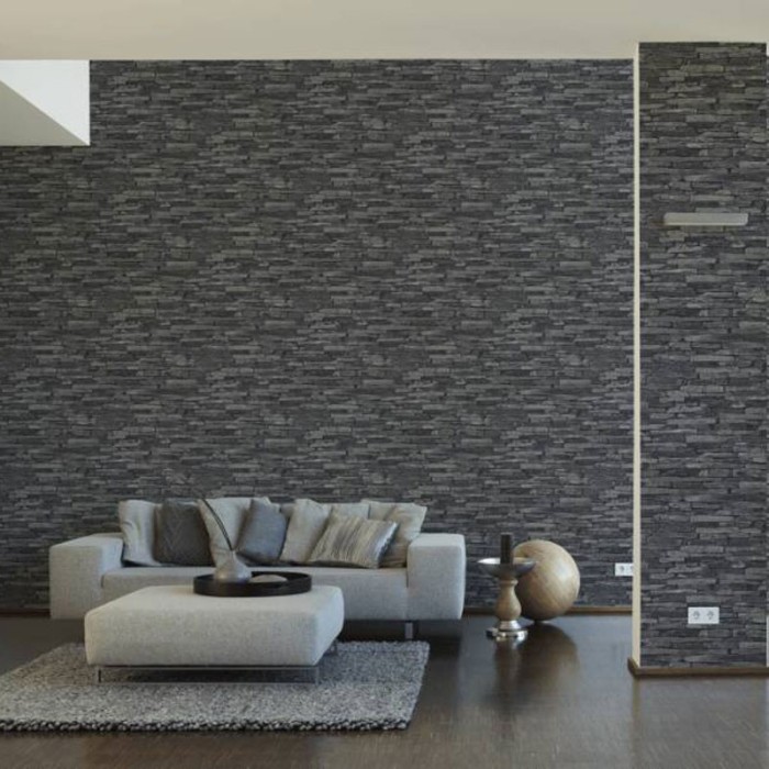 Papeldecor|Tapete aus schwarzem Schieferstein ideal|Steinimitat