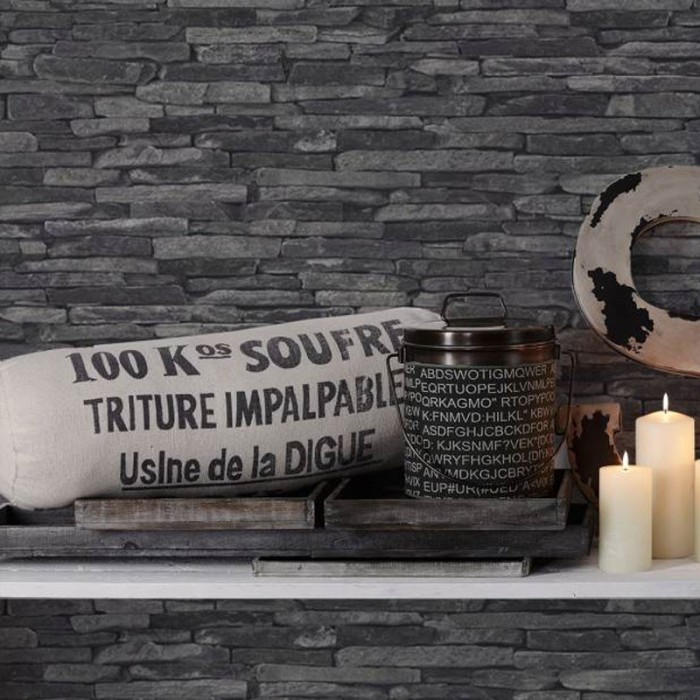 Papeldecor|Tapete aus schwarzem Schieferstein ideal|Steinimitat