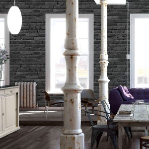 Papeldecor|Papel pintado ladrillo gris oscuro pintado|Imitacion Ladrillo 2