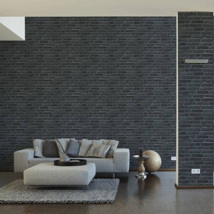 Papeldecor|Papier Peint brique noire urbaine|Imitation Brique
