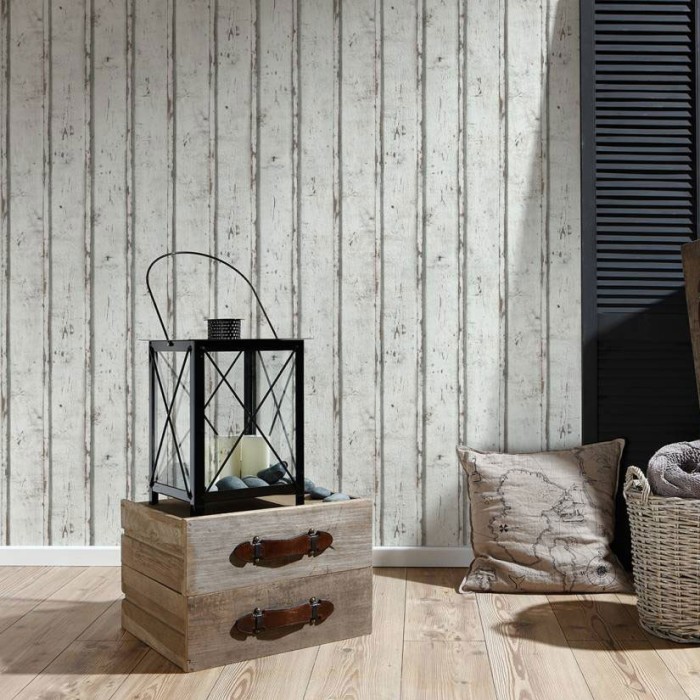 Papel pintado industrial madera blanca y listones -  217-000253