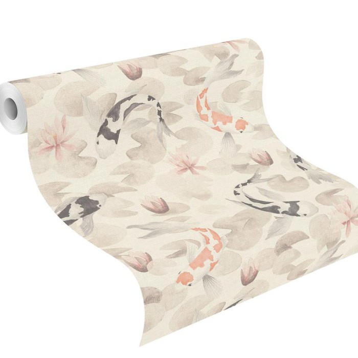 Rasch|Wallpaper Japanese with water lilies and koi carp|Kimono