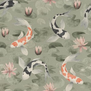 Rasch|Wallpaper Japanese with water lilies and koi carp|Kimono