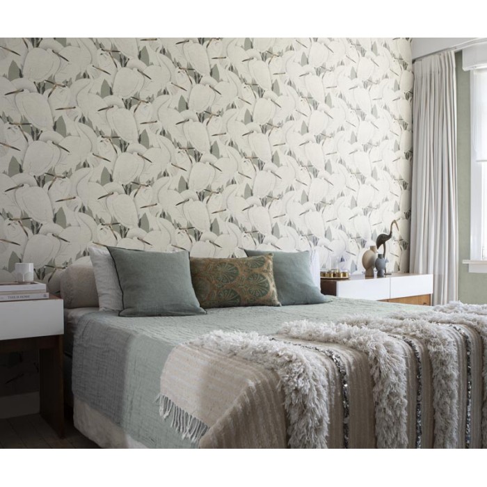 Rasch|Wallpaper Japanese herons white and green|Kimono