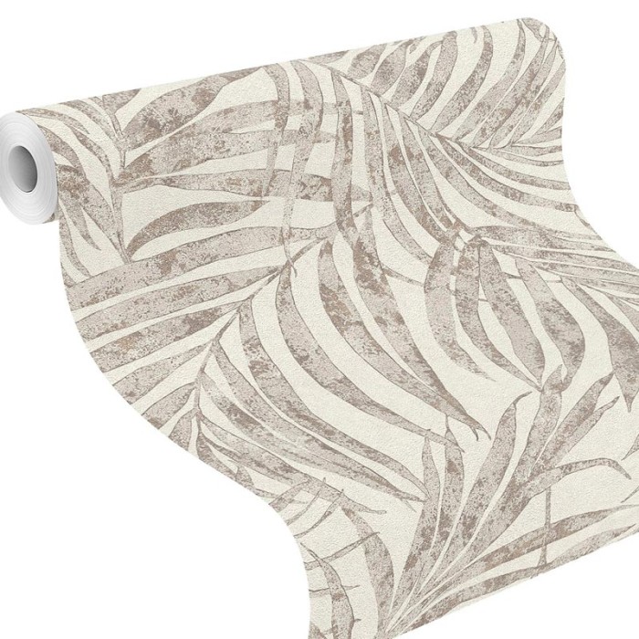 Rasch|Wallpaper grey and gold leaves on white background|Wallpaper