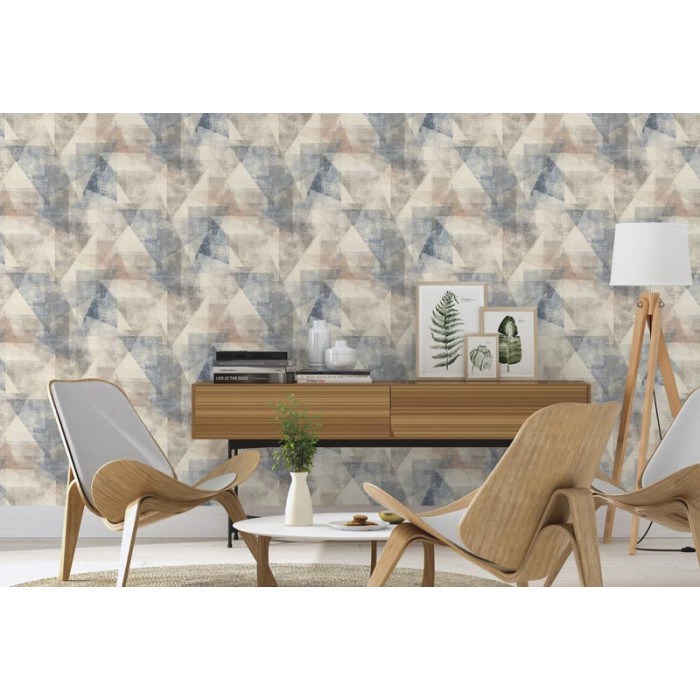 Rasch|Papier peint moderne géométrique bleu et gris taupe|Papier Peint
