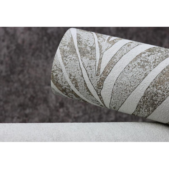 Papeldecor|Papier peint feuilles grises et dorées sur fond blanc rugueux|Papier Peint