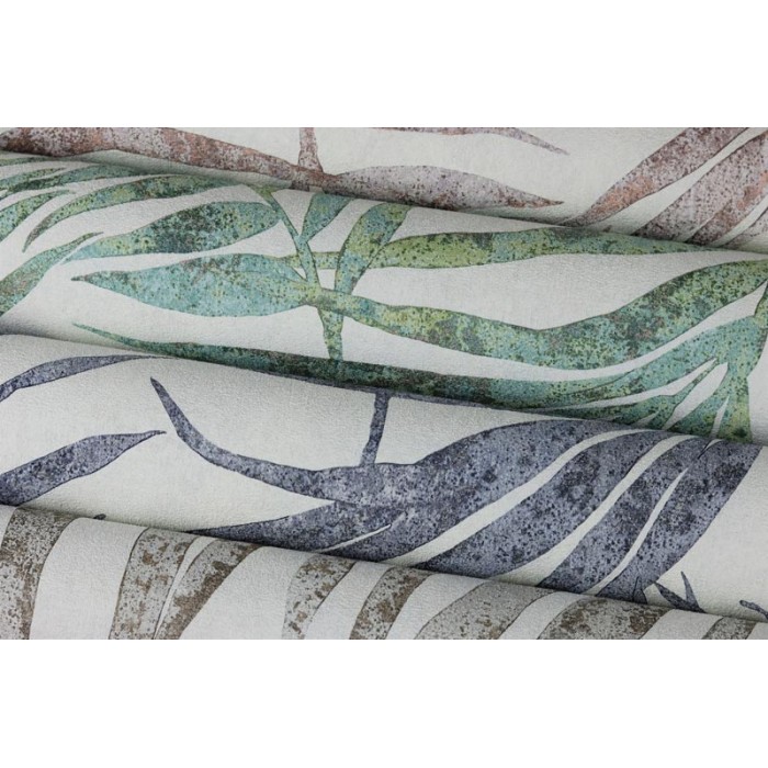 Papeldecor|Wallpaper denim blue palm branches matte grey shine|Wallpaper