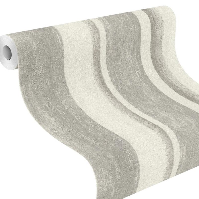 Papeldecor|Plaster-effect white and gray-brown striped wallpaper|Wallpaper