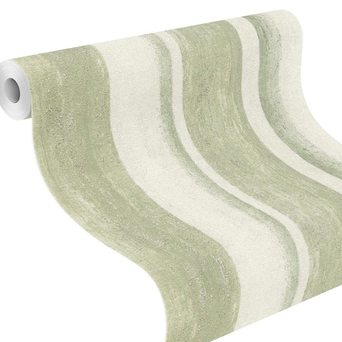 Papeldecor|Plaster-effect green and white striped wallpaper|Wallpaper