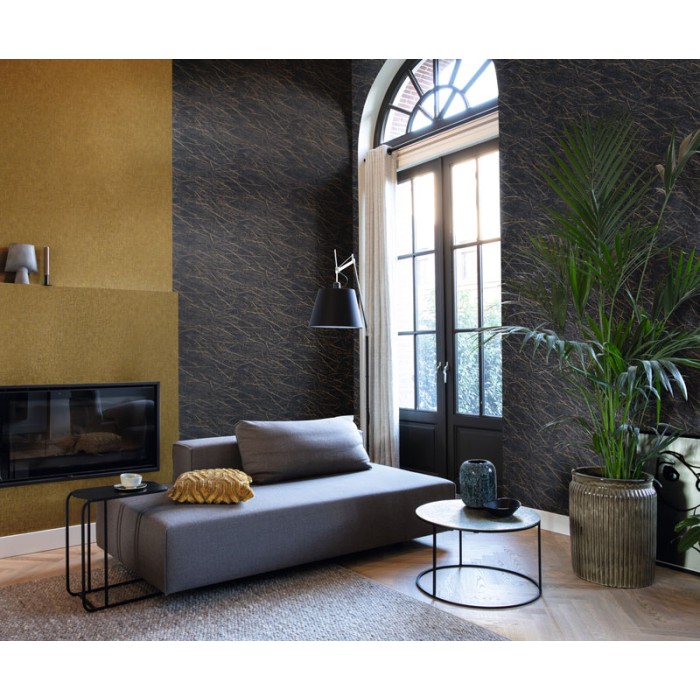 Rasch|Wallpaper black marble with golden veins industrial|Factory IV