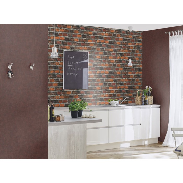 Rasch|Papel pintado industrial rojo óxido con matices azules|Factory IV