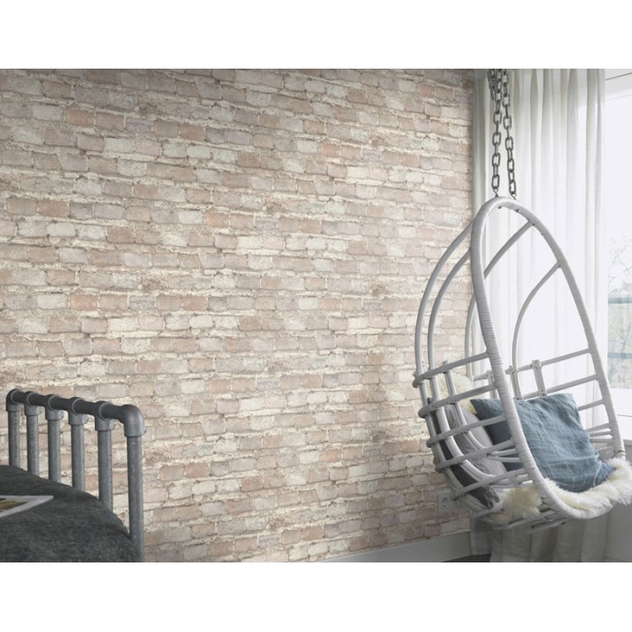 Papel pintado ladrillo gris y beige envejecido -  221-2079