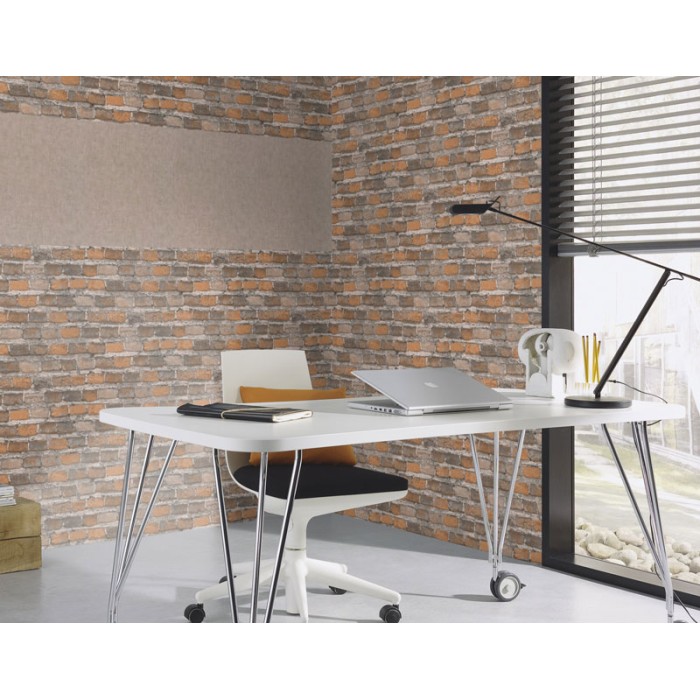 Papeldecor|Papel pintado ladrillo gris y beige relieve|Imitacion Ladrillo