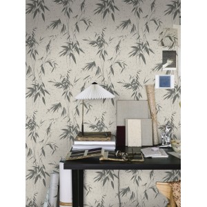 Papeldecor|Papier peint palmiers tropicaux gris perlé avec une belle brillance|Papier Peint 2