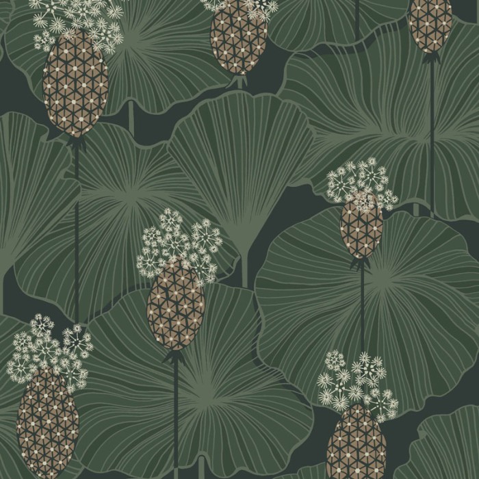 Borastapeter|Papel pintado floral umbrella hojas verdes fondo oscuro|Papel Pintado