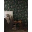Borastapeter|Papier peint floral feuilles parapluie vert fond sombre|Papier Peint