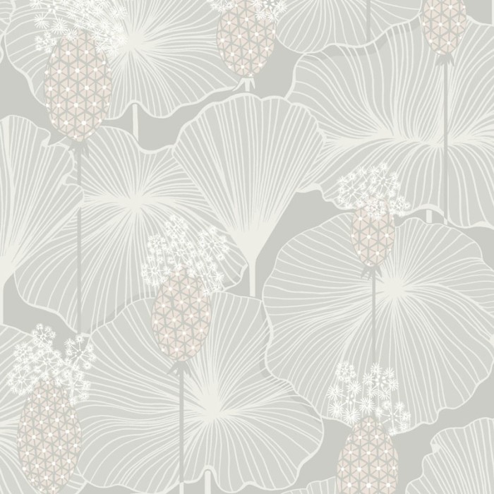 Papel pintado floral umbrella verde claro gris - Borastapeter Eastern Simplicity 3120