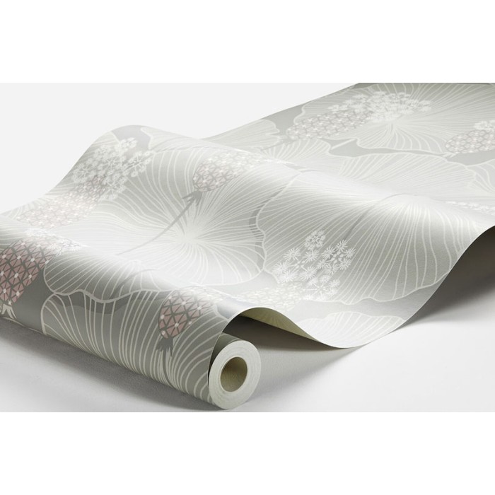 Papel pintado floral umbrella verde claro gris - Borastapeter Eastern Simplicity 3120